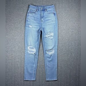 American Eagle Mom Straight Jean High Rise Distressed Light Wash Women’s Size 00